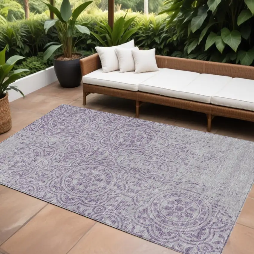Lavender And Lilac Medallion Washable Indoor Outdoor Area Rug Photo 1