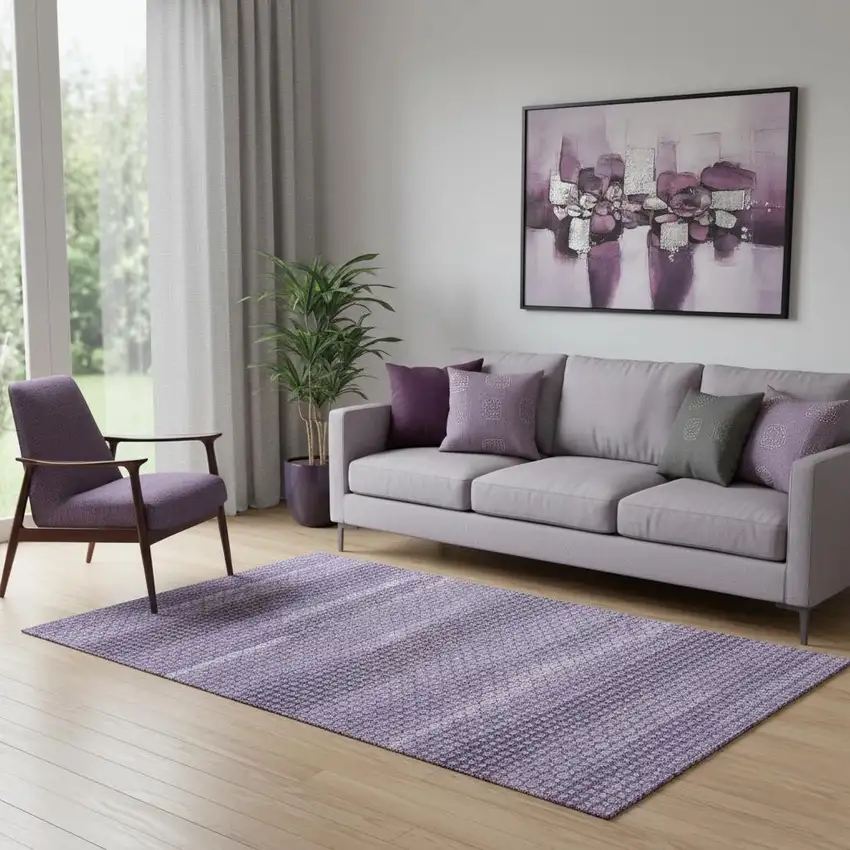 Lavender And Lilac Striped Washable Area Rug With UV Protection Photo 2