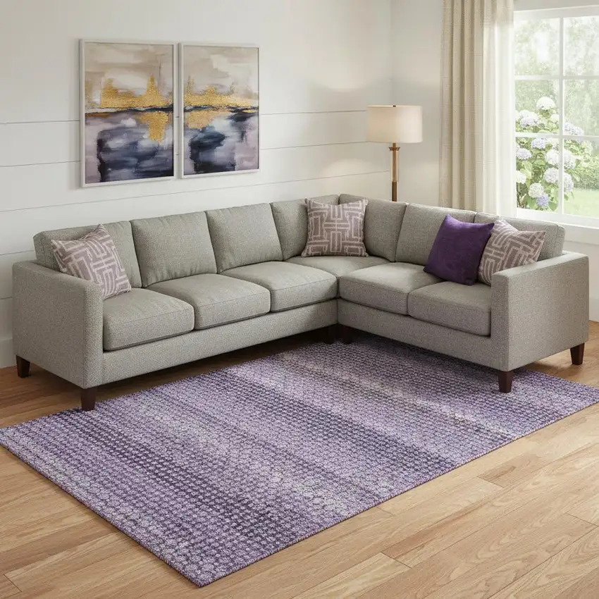 Lavender And Lilac Striped Washable Area Rug With UV Protection Photo 2