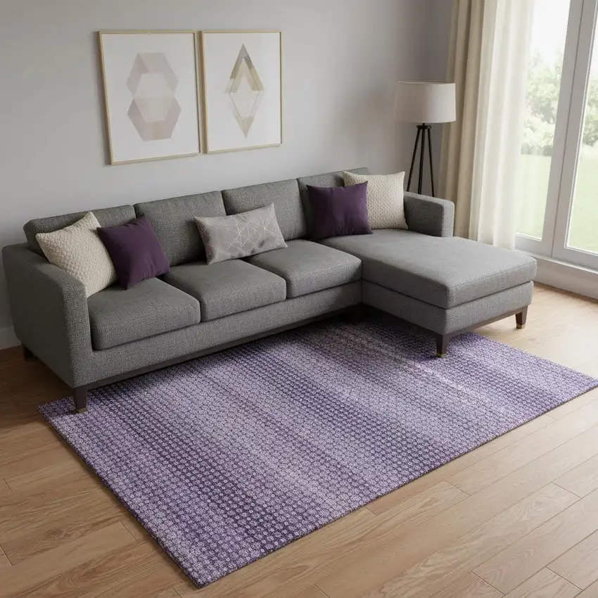 Lavender And Lilac Striped Washable Area Rug With UV Protection Photo 2