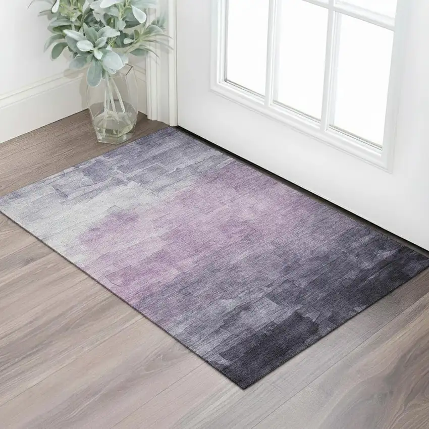 Lavender And Lilac Striped Washable Area Rug With UV Protection Photo 2