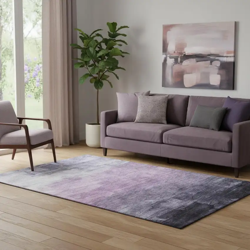 Lavender And Lilac Striped Washable Area Rug With UV Protection Photo 2