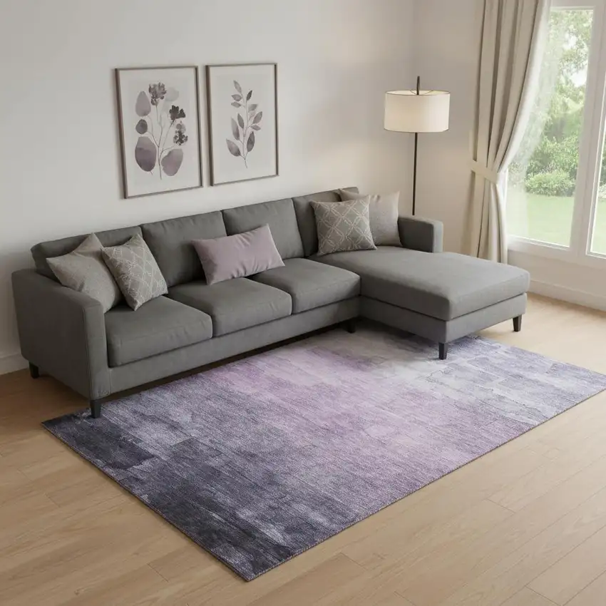 Lavender And Lilac Striped Washable Area Rug With UV Protection Photo 2