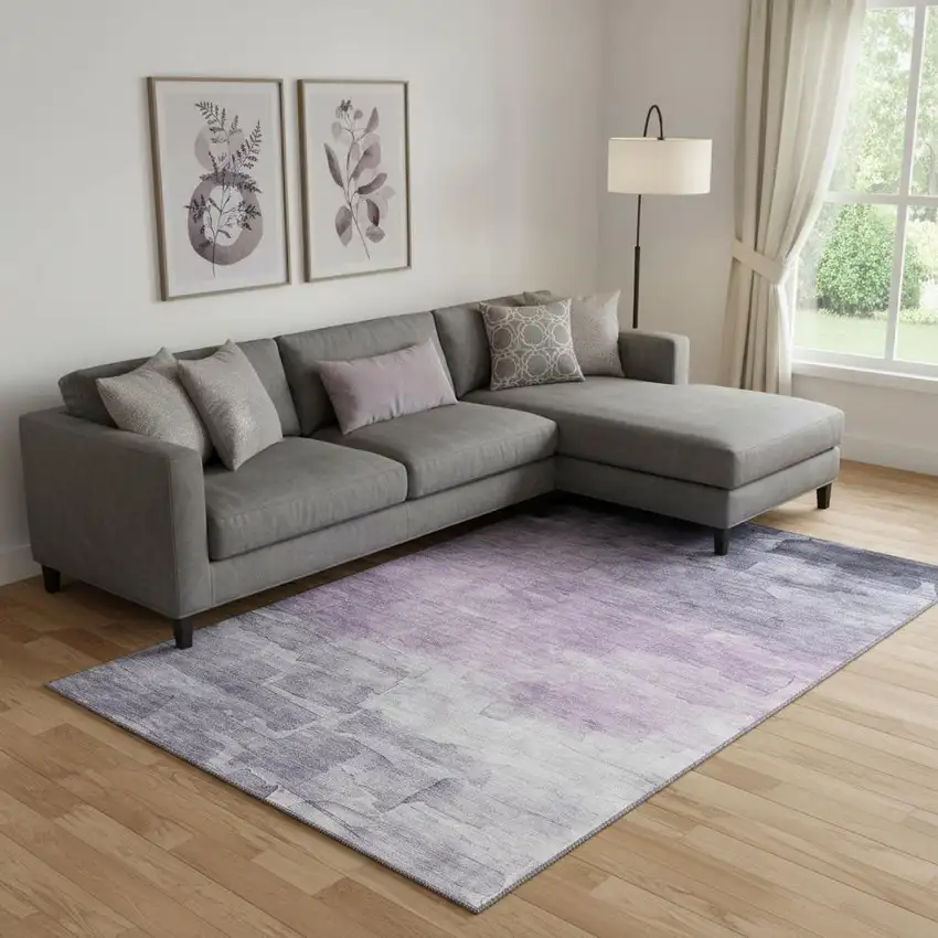 Lavender And Lilac Striped Washable Area Rug With UV Protection Photo 2