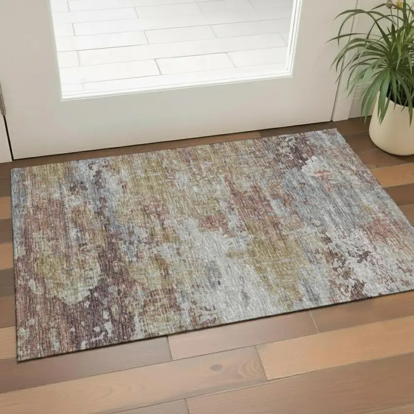 Lavender And Mauve Abstract Washable Area Rug With UV Protection Photo 2