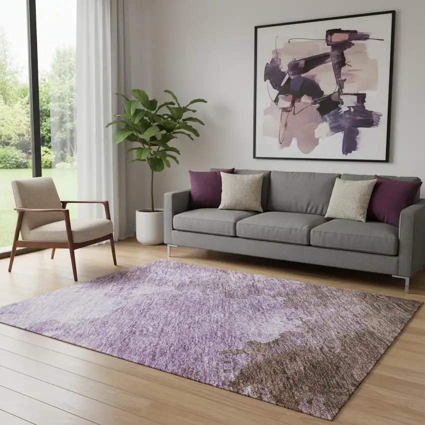 Lavender And Mauve Abstract Washable Area Rug With UV Protection Photo 2