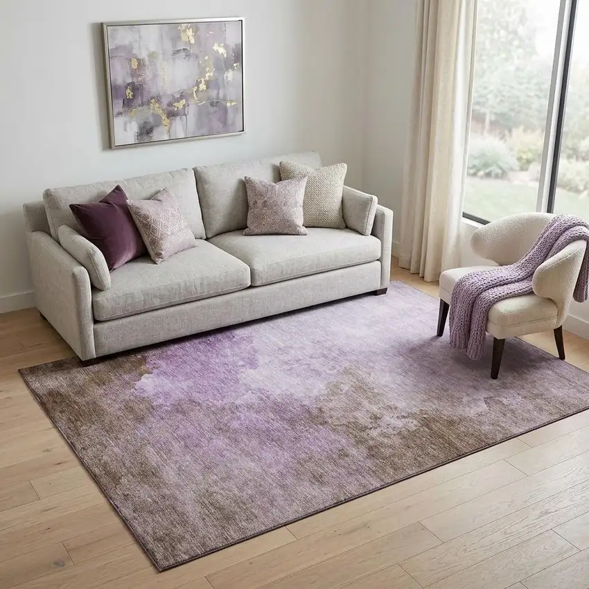 Lavender And Mauve Abstract Washable Area Rug With UV Protection Photo 1