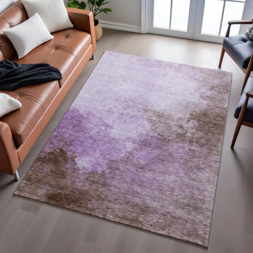 Lavender And Mauve Abstract Washable Area Rug With UV Protection Photo 3