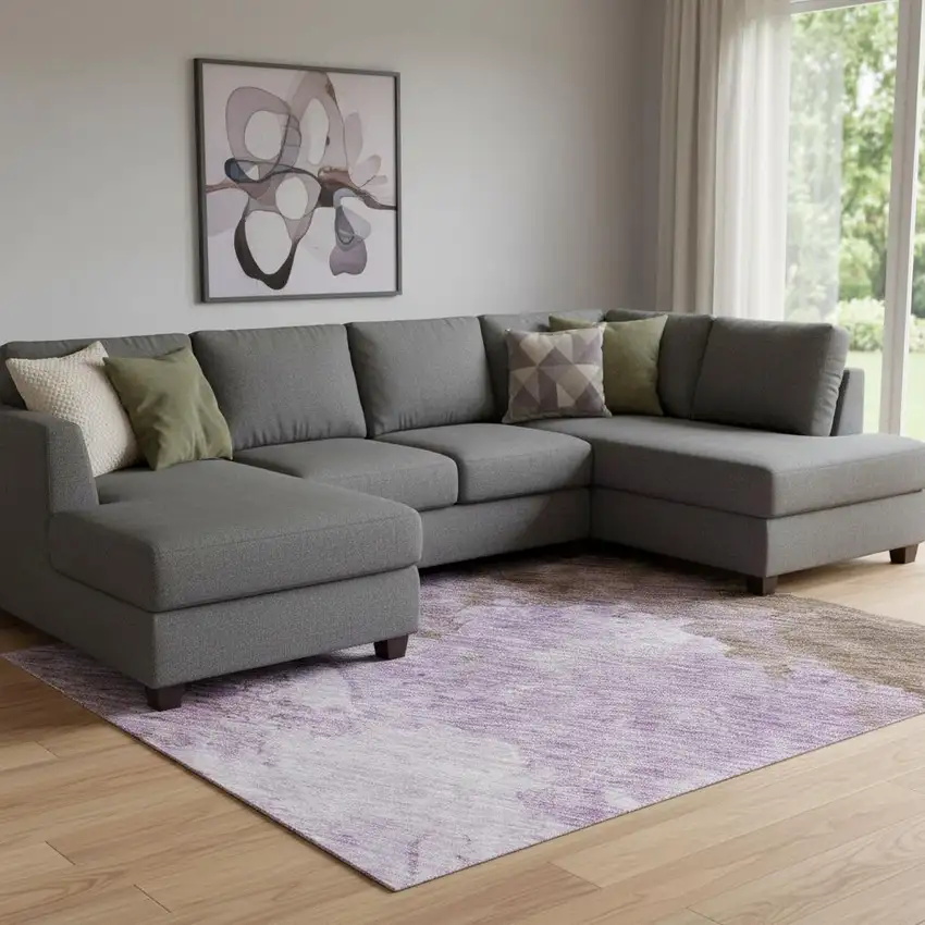 Lavender And Mauve Abstract Washable Area Rug With UV Protection Photo 2