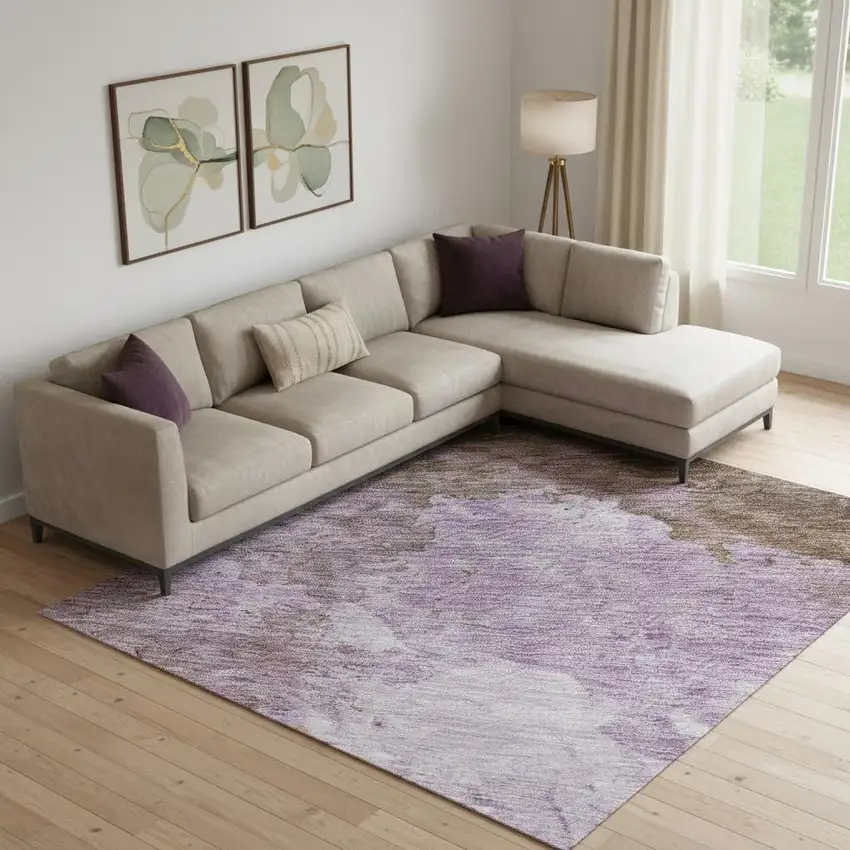Lavender And Mauve Abstract Washable Area Rug With UV Protection Photo 2