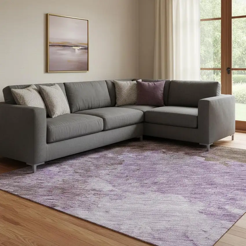 Lavender And Mauve Abstract Washable Area Rug With UV Protection Photo 2