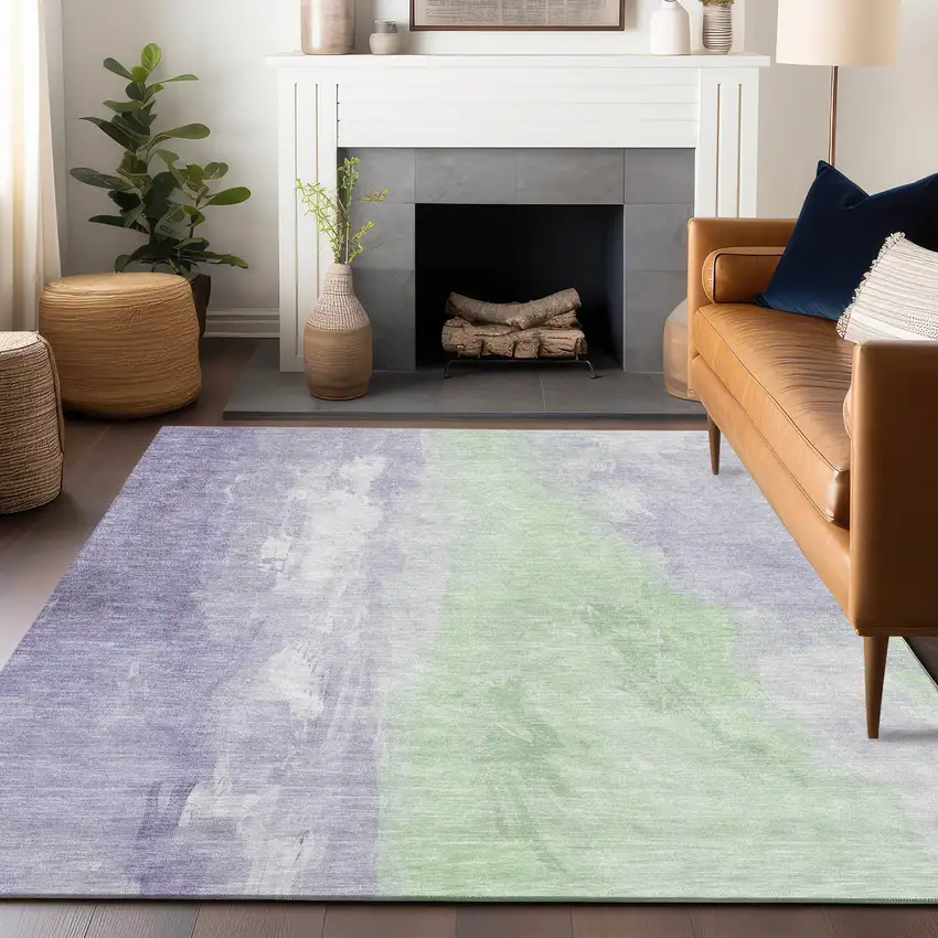 Lavender And Mint Green Abstract Washable Indoor Outdoor Area Rug Photo 6