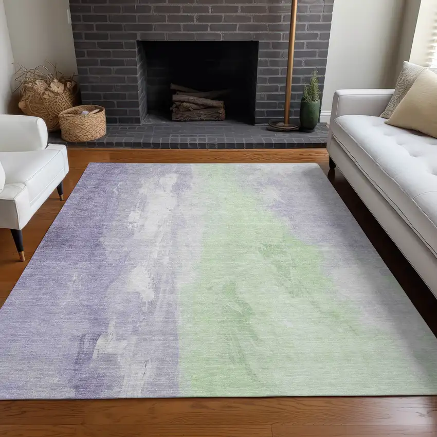 Lavender And Mint Green Abstract Washable Indoor Outdoor Area Rug Photo 7