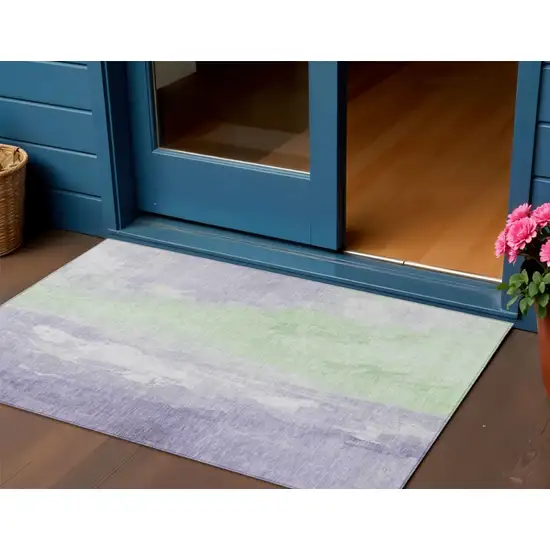 Lavender And Mint Green Abstract Washable Indoor Outdoor Area Rug Photo 2