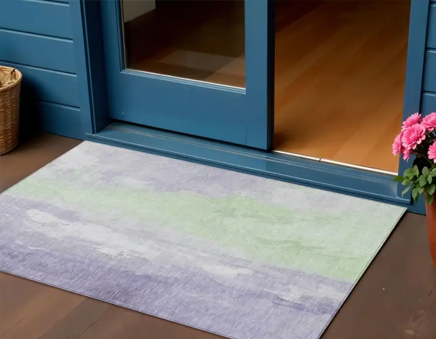 Lavender And Mint Green Abstract Washable Indoor Outdoor Area Rug Photo 2