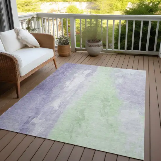 Lavender And Mint Green Abstract Washable Indoor Outdoor Area Rug Photo 5
