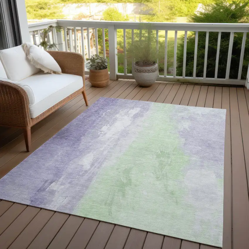 Lavender And Mint Green Abstract Washable Indoor Outdoor Area Rug Photo 5