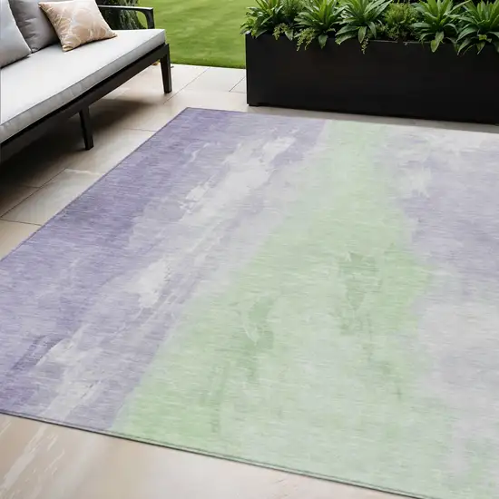 Lavender And Mint Green Abstract Washable Indoor Outdoor Area Rug Photo 2