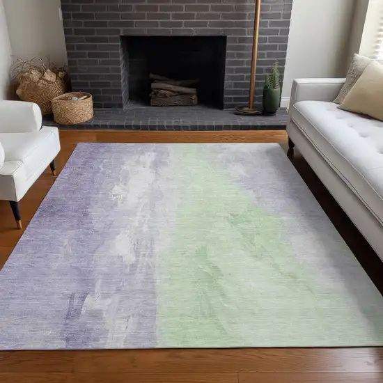 Lavender And Mint Green Abstract Washable Indoor Outdoor Area Rug Photo 6
