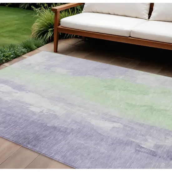 Lavender And Mint Green Abstract Washable Indoor Outdoor Area Rug Photo 2