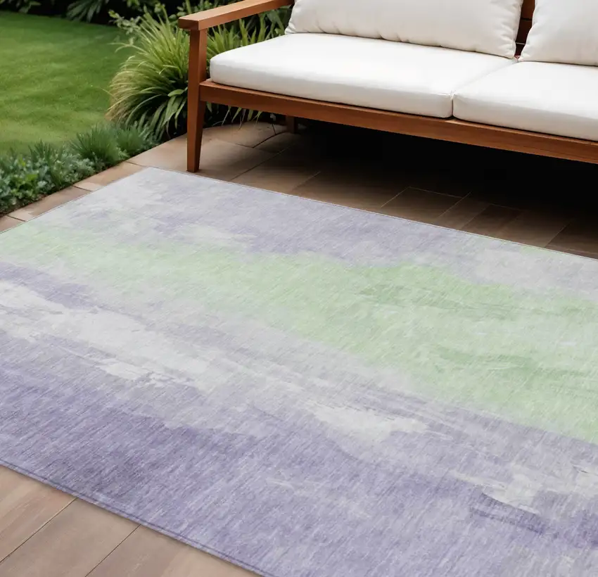 Lavender And Mint Green Abstract Washable Indoor Outdoor Area Rug Photo 2