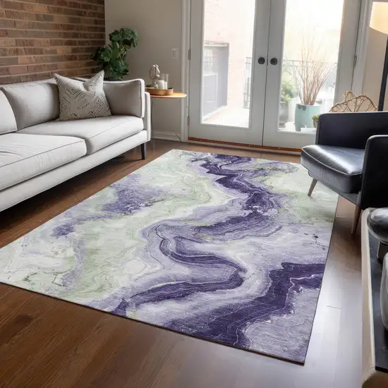 Lavender And Mint Green Abstract Washable Indoor Outdoor Area Rug Photo 5