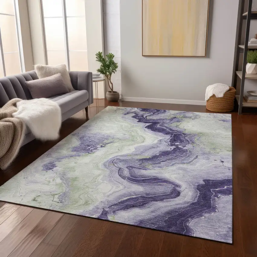 Lavender And Mint Green Abstract Washable Indoor Outdoor Area Rug Photo 7