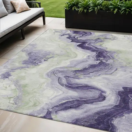 Lavender And Mint Green Abstract Washable Indoor Outdoor Area Rug Photo 2