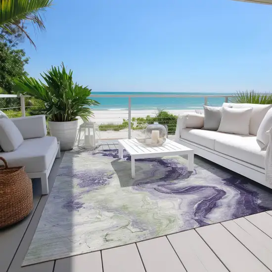 Lavender And Mint Green Abstract Washable Indoor Outdoor Area Rug Photo 8