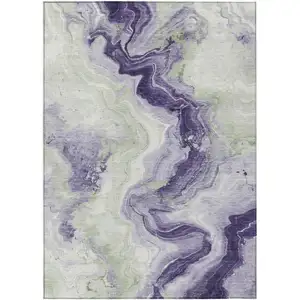 Photo of Lavender And Mint Green Abstract Washable Indoor Outdoor Area Rug