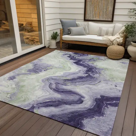 Lavender And Mint Green Abstract Washable Indoor Outdoor Area Rug Photo 4