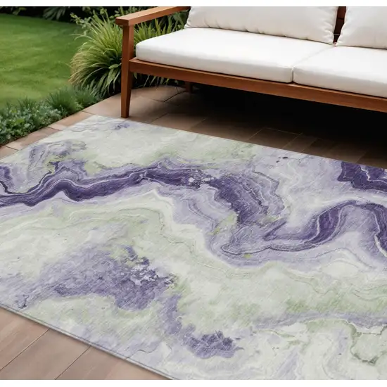 Lavender And Mint Green Abstract Washable Indoor Outdoor Area Rug Photo 2
