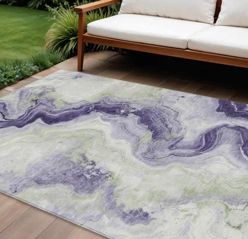 Lavender And Mint Green Abstract Washable Indoor Outdoor Area Rug Photo 2