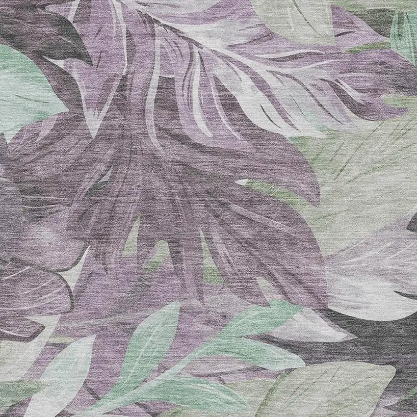 Lavender And Mint Green Floral Washable Area Rug With UV Protection Photo 2