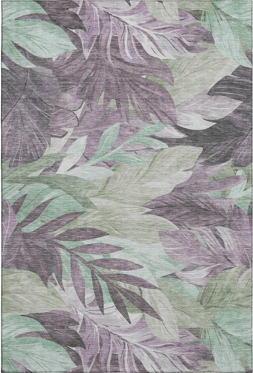 Lavender And Mint Green Floral Washable Area Rug With UV Protection Photo 1