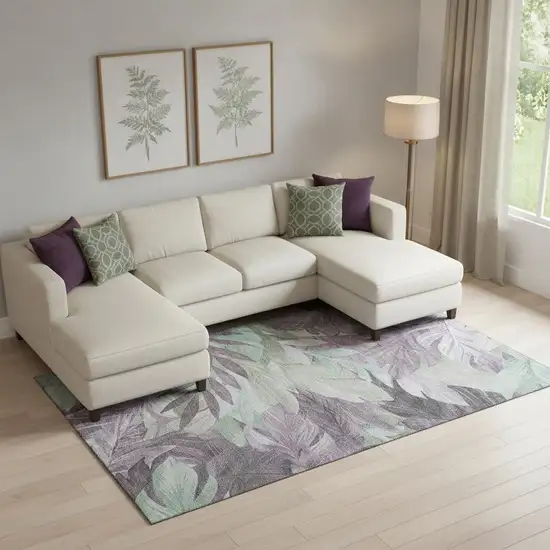 Lavender And Mint Green Floral Washable Area Rug With UV Protection Photo 2