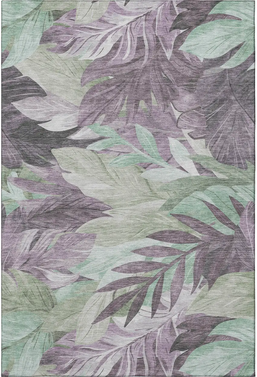 Lavender And Mint Green Floral Washable Area Rug With UV Protection Photo 3
