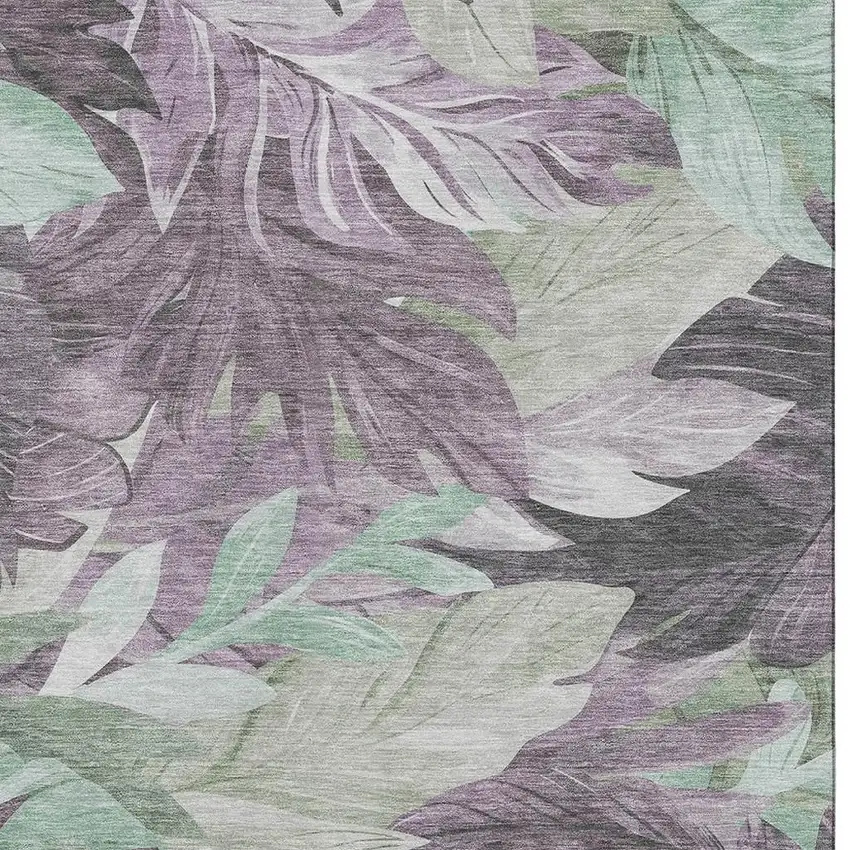 Lavender And Mint Green Floral Washable Area Rug With UV Protection Photo 2