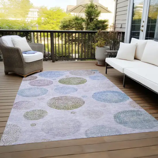 Lavender And Olive Green Geometric Washable Indoor Outdoor Area Rug Photo 8