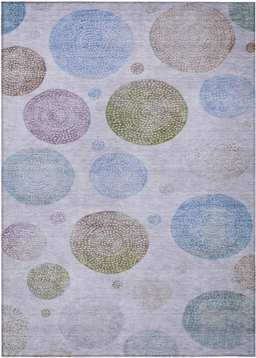 Lavender And Olive Green Geometric Washable Indoor Outdoor Area Rug Photo 9