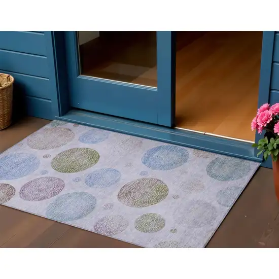 Lavender And Olive Green Geometric Washable Indoor Outdoor Area Rug Photo 2