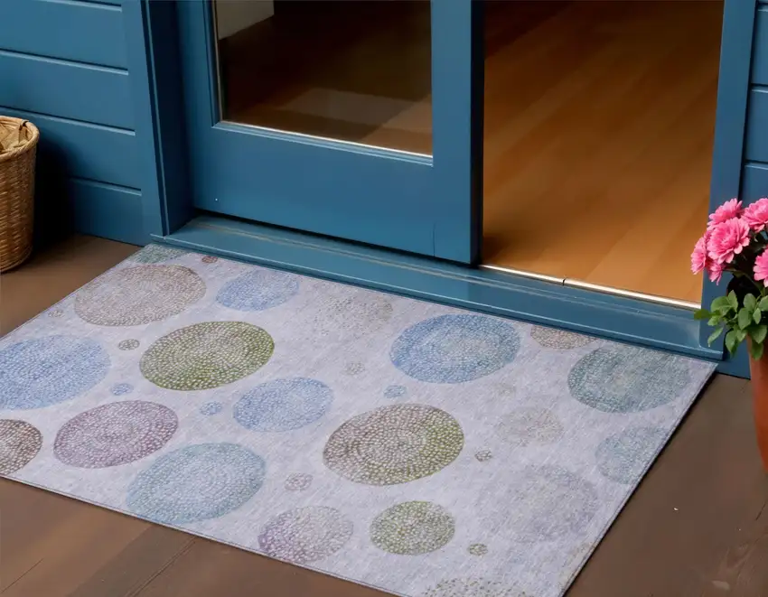 Lavender And Olive Green Geometric Washable Indoor Outdoor Area Rug Photo 2