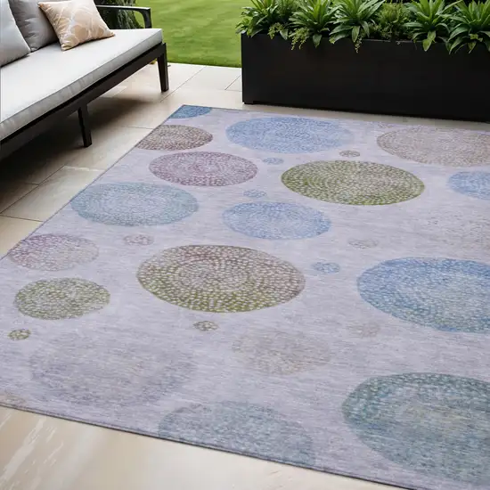 Lavender And Olive Green Geometric Washable Indoor Outdoor Area Rug Photo 2