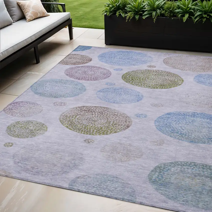 Lavender And Olive Green Geometric Washable Indoor Outdoor Area Rug Photo 2