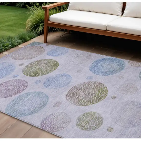 Lavender And Olive Green Geometric Washable Indoor Outdoor Area Rug Photo 2