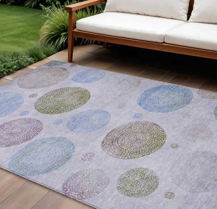Lavender And Olive Green Geometric Washable Indoor Outdoor Area Rug Photo 2