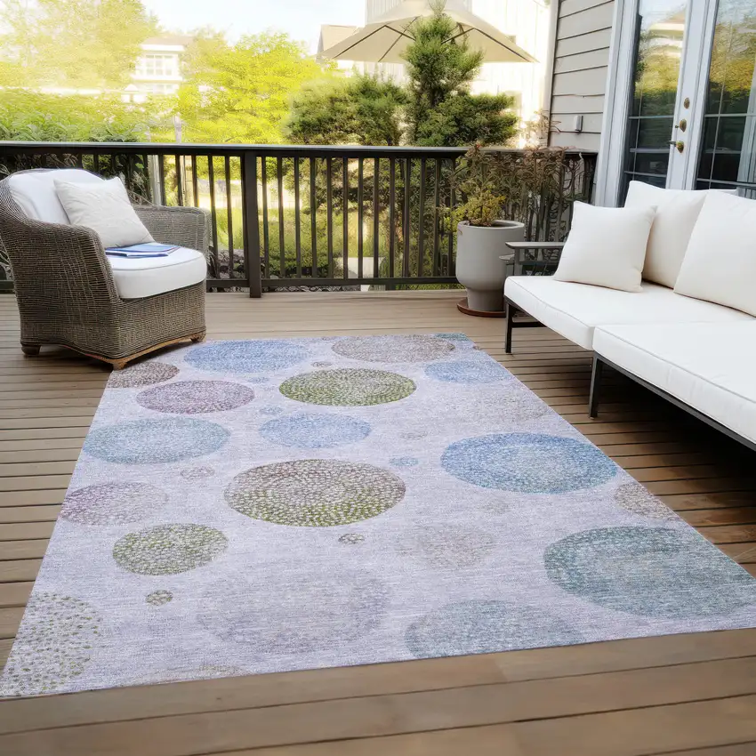 Lavender And Olive Green Geometric Washable Indoor Outdoor Area Rug Photo 8