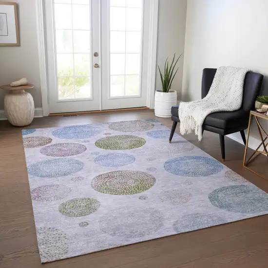 Lavender And Olive Green Geometric Washable Indoor Outdoor Area Rug Photo 6