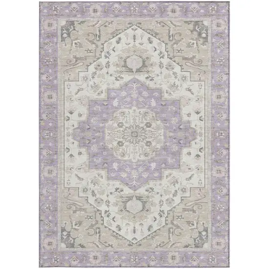 Lavender And Orange Oriental Washable Indoor Outdoor Area Rug Photo 3