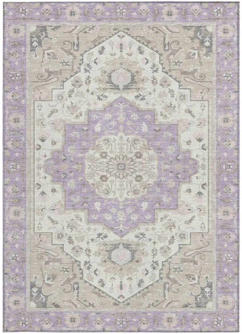Lavender And Orange Oriental Washable Indoor Outdoor Area Rug Photo 3